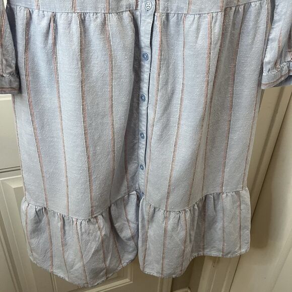 Old Navy Striped Light Blue Button Up Linen Blend Dress Coastal Beachy Womens L - Picture 3 of 11